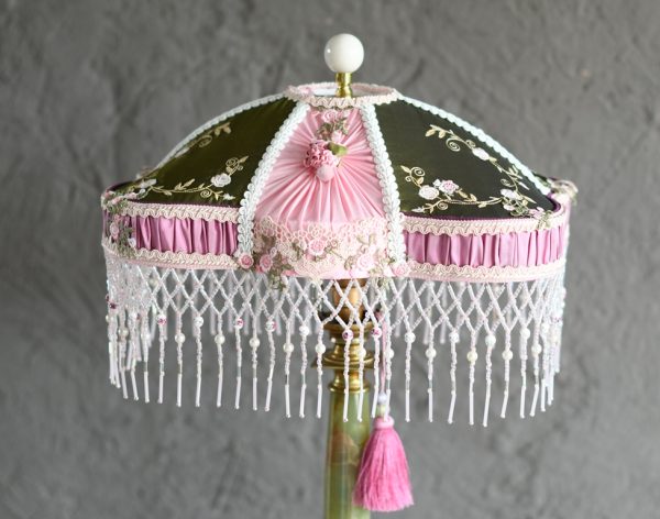 Abat-jour Victorien Downton Abbey - 20 Pouces (50 Cm), Perles Rouges, Franges, Neuf